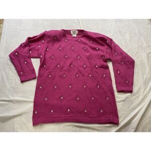 Vintage Cervelle Pink Cotton Embellished Sweater M Glam EUC